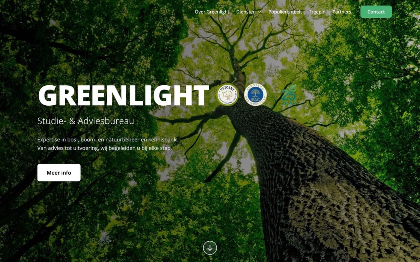 Greenlight Beheer website — hero met studie- & adviesbureau positionering